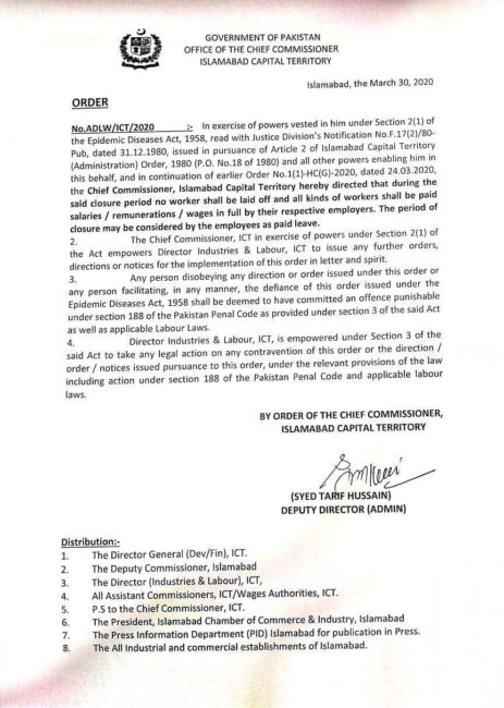 Salaries Remuneration Wages Notification, Islamabad – Employers ...